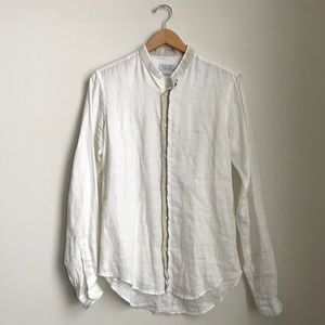Slim-Fit Linen Button-Down with Mao Collar